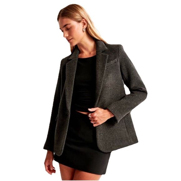 Abercrombie Fitch Womens XS Houndstooth Wool Blazer Coat Jacket Preppy Career - Picture 2 of 11